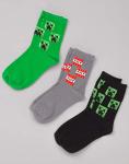 Minecraft Socks Kids Boys Creeper Face Assorted 3 Pack Grey Green Black 12.5-3.5 UK Kids