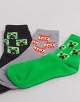 Minecraft Socks Kids Boys Creeper Face Assorted 3 Pack Grey Green Black 12.5-3.5 UK Kids