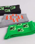 Minecraft Socks Kids Boys Creeper Face Assorted 3 Pack Grey Green Black 12.5-3.5 UK Kids