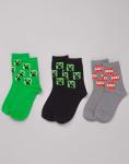 Minecraft Socks Kids Boys Creeper Face Assorted 3 Pack Grey Green Black 12.5-3.5 UK Kids