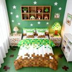 Manfei Pixelated Comforter Set 7 Pcs,Geometric Patchwork Grid Kids Bed Set,Games Miners Comforter,Brown Green Bedding Twin with Comforter,Fitted Sheet,Flat Sheet,Pillowcases,Pillow Covers