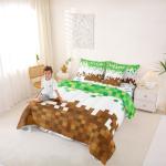 Manfei Pixelated Comforter Set 7 Pcs,Geometric Patchwork Grid Kids Bed Set,Games Miners Comforter,Brown Green Bedding Twin with Comforter,Fitted Sheet,Flat Sheet,Pillowcases,Pillow Covers