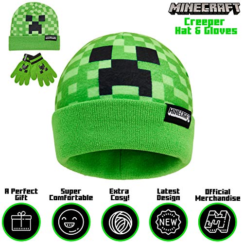 Minecraft Creeper Beanie and Gloves Set for Kids