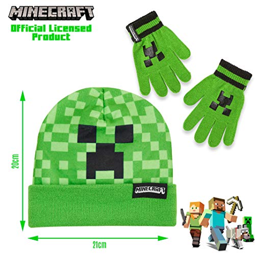 Minecraft Creeper Beanie and Gloves Set for Kids