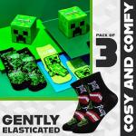 Minecraft Boys Calf Length Socks, Size 6–14 Yrs, 3 or 5 Pack Soft Cozy Sports School Creeper Socks, Gamer Gifts for Boys (Green Cube - 3 Pack, 4.5/7.5 US, 9-14 Years)