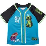 Minecraft Creeper Little Boys Mesh Baseball Jersey Athletic V-neck Raglan Button Down Shirt Teal Blue/Black 6
