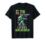 6th Birthday Level Unlocked Pixel Dab 6 Bday Gamer Boys Kids T-Shirt