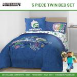 Jay Franco Kids Comforter Set Includes Sheets and Pillow Covers - Soft and Cozy Bed Set for Stylish Room Decor, Blue - Minecraft 02, 5 Piece Twin Bedding