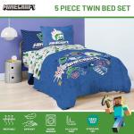 Jay Franco Kids Comforter Set Includes Sheets and Pillow Covers - Soft and Cozy Bed Set for Stylish Room Decor, Blue - Minecraft 02, 5 Piece Twin Bedding