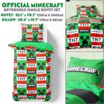 Get Trend Minecraft Single Duvet Cover Set with Pillowcase for Boys, 53"x79", Reversible Creeper TNT, Soft Boys Bedding, Gamer Gifts for Kids (Green Minecraft)