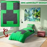 Get Trend Minecraft Single Duvet Cover Set with Pillowcase for Boys, 53"x79", Reversible Creeper TNT, Soft Boys Bedding, Gamer Gifts for Kids (Green Minecraft)