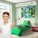 Get Trend Minecraft Single Duvet Cover Set with Pillowcase for Boys, 53"x79", Reversible Creeper TNT, Soft Boys Bedding, Gamer Gifts for Kids (Green Minecraft)