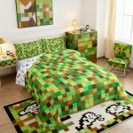 Manfei Pixelated Grid Kids Comforter Set Twin Size,Geometric Camo Blocks Bedding Set for Teens Adults Bedroom Decor,Miners Gamepad Games Duvet Insert,Green Brown Quilted Duvet Set with 1 Pillowcase