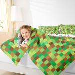 Manfei Pixelated Grid Kids Comforter Set Twin Size,Geometric Camo Blocks Bedding Set for Teens Adults Bedroom Decor,Miners Gamepad Games Duvet Insert,Green Brown Quilted Duvet Set with 1 Pillowcase