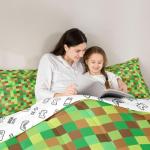 Manfei Pixelated Grid Kids Comforter Set Twin Size,Geometric Camo Blocks Bedding Set for Teens Adults Bedroom Decor,Miners Gamepad Games Duvet Insert,Green Brown Quilted Duvet Set with 1 Pillowcase