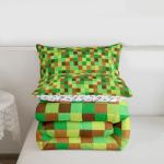 Manfei Pixelated Grid Kids Comforter Set Twin Size,Geometric Camo Blocks Bedding Set for Teens Adults Bedroom Decor,Miners Gamepad Games Duvet Insert,Green Brown Quilted Duvet Set with 1 Pillowcase