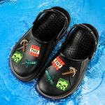 Minecraft Boys Clogs Slip On Sandals Kids Summer Shoes Outdoor Water Shoes for Pool Beach Travel Creeper Gifts for Gamers(Black with Charms, 1-2 US)