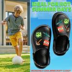 Minecraft Boys Clogs Slip On Sandals Kids Summer Shoes Outdoor Water Shoes for Pool Beach Travel Creeper Gifts for Gamers(Black with Charms, 1-2 US)