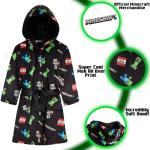 Minecraft Bath Robe for Boys, Teens Hooded Fleece Robe Cozy Loungewear Soft Nightwear Creeper Gamer Gifts for Kids (11-12 Years, Black)