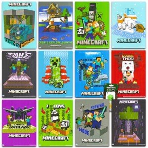 Minecraft Posters For Boys Room Girls Room Bundle | 12 Minecraft Posters For Walls Minecraft Room Decor With Minecraft Decals (Video Game Room Decor)