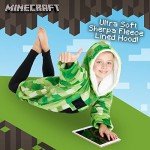 Light Green Minecraft Fleece Hoodie Blanket for Kids