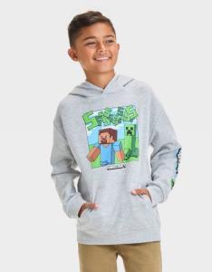 Boys Gray Minecraft Pullover Sweatshirt, Large