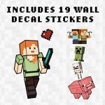 Paladone Minecraft Peel and Stick Wall Decals - Reusable Vinyl Sticker Clings - Minecraft Bedroom Wall Art Decor for Boys Room - 4 Sheets