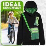 Minecraft Hoodie for Boys Teenagers Hooded Sweatshirt Creeper Youth Pullover Gamer Sweater Fashion Casual Gifts for Boys (Black/Green, 13-14 Years)