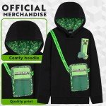 Minecraft Hoodie for Boys Teenagers Hooded Sweatshirt Creeper Youth Pullover Gamer Sweater Fashion Casual Gifts for Boys (Black/Green, 13-14 Years)