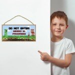 SJT ENTERPRISES, INC. Do Not Enter - Mining In Progress Gamer Theme Kid's Child Theme Room 5" x 10" Wood Plaque Sign (49625)