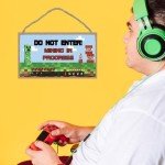 SJT ENTERPRISES, INC. Do Not Enter - Mining In Progress Gamer Theme Kid's Child Theme Room 5" x 10" Wood Plaque Sign (49625)