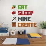 Eat Sleep Mine Create Quote Peel and Stick Wall Decal,Wall Stickers for Bedroom Playroom Gamer Decor