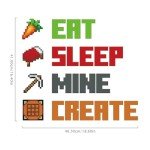 Eat Sleep Mine Create Quote Peel and Stick Wall Decal,Wall Stickers for Bedroom Playroom Gamer Decor