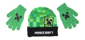 Minecraft Creeper Kids Beanie Hat and Gloves Set
