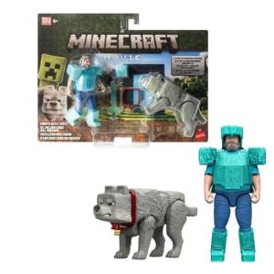 Minecraft Movie Steve in Diamond Armor with Wolf