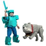 Minecraft Movie Steve in Diamond Armor with Wolf