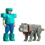 Minecraft Movie Steve in Diamond Armor with Wolf