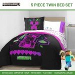 Minecraft Neon Creeper Twin Comforter Set - 5 Pieces