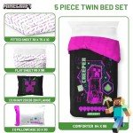 Minecraft Neon Creeper Twin Comforter Set - 5 Pieces