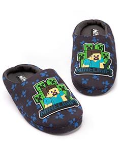 Minecraft Blue Creeper vs Zombie Kids Slippers