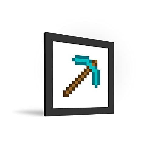 Trends International Gallery Pops Minecraft: Iconic Pixels - Items - Diamond Pickaxe Wall Art Wall Poster, 12" x 12", Black Framed Version