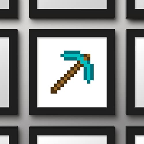 Trends International Gallery Pops Minecraft: Iconic Pixels - Items - Diamond Pickaxe Wall Art Wall Poster, 12" x 12", Black Framed Version