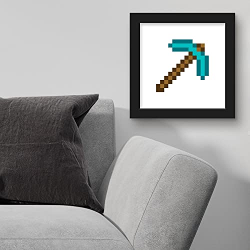 Trends International Gallery Pops Minecraft: Iconic Pixels - Items - Diamond Pickaxe Wall Art Wall Poster, 12" x 12", Black Framed Version
