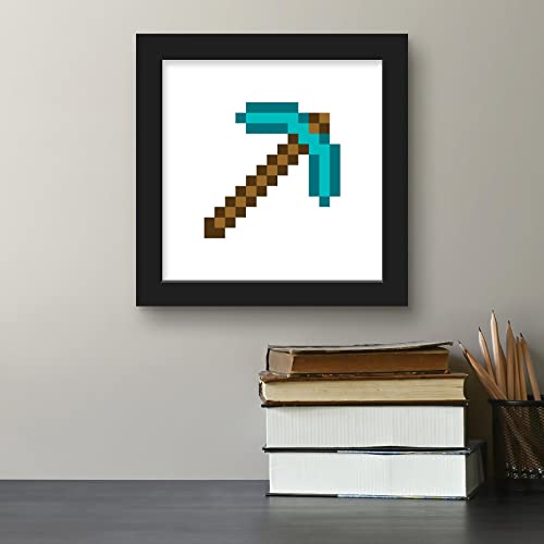 Trends International Gallery Pops Minecraft: Iconic Pixels - Items - Diamond Pickaxe Wall Art Wall Poster, 12" x 12", Black Framed Version