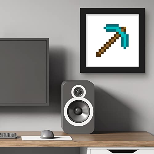 Trends International Gallery Pops Minecraft: Iconic Pixels - Items - Diamond Pickaxe Wall Art Wall Poster, 12" x 12", Black Framed Version