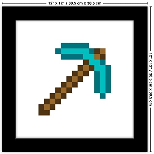 Trends International Gallery Pops Minecraft: Iconic Pixels - Items - Diamond Pickaxe Wall Art Wall Poster, 12" x 12", Black Framed Version