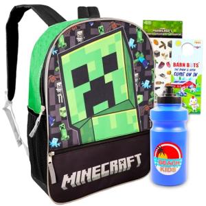 Minecraft Boys' Backpack Bundle with Stickers & Bottle