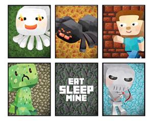 Pixel Miners Wall Art - Eat Sleep Mine Decor