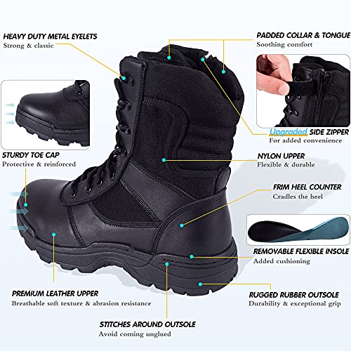 Military Tactical Side Zipper Combat Boots - Black
