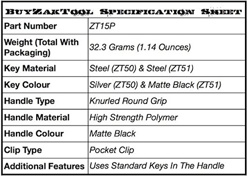 Zak Tool ZT15P Tactical Extension Tool with Handcuff Keys
